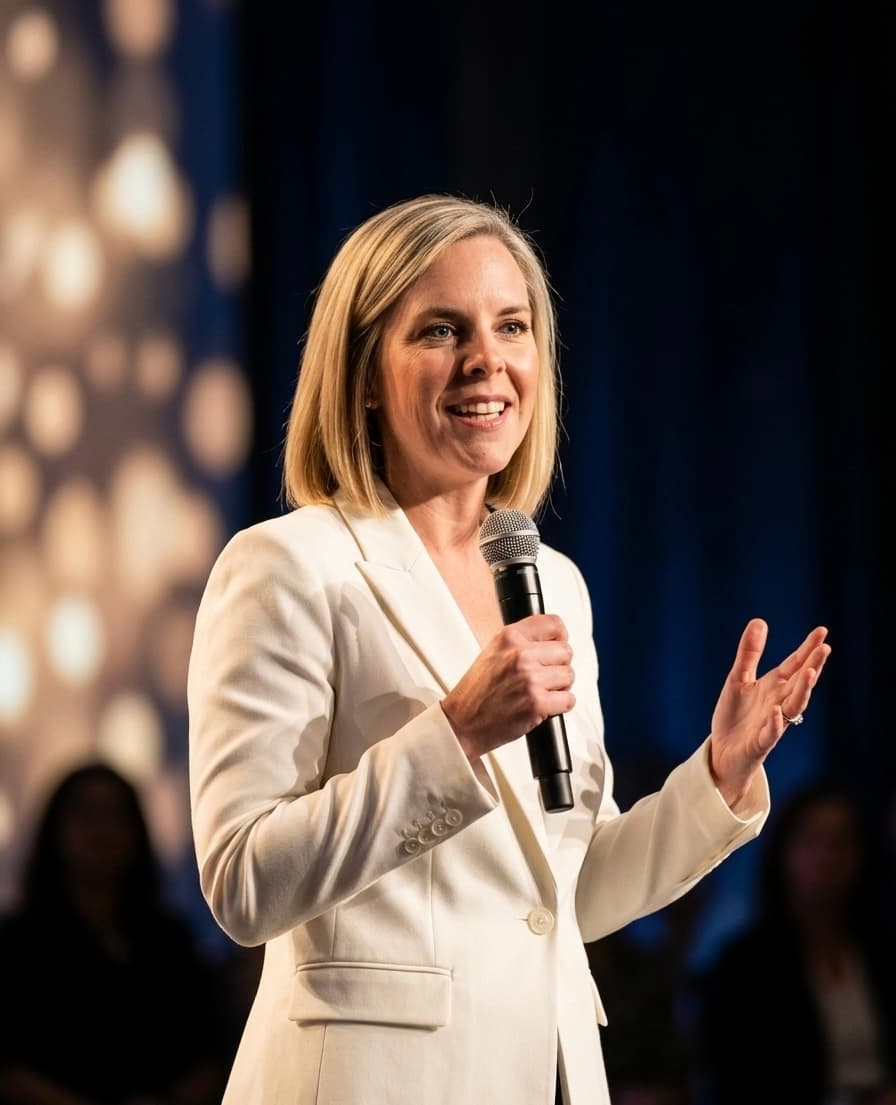 Angela Wimmer speaking on stage